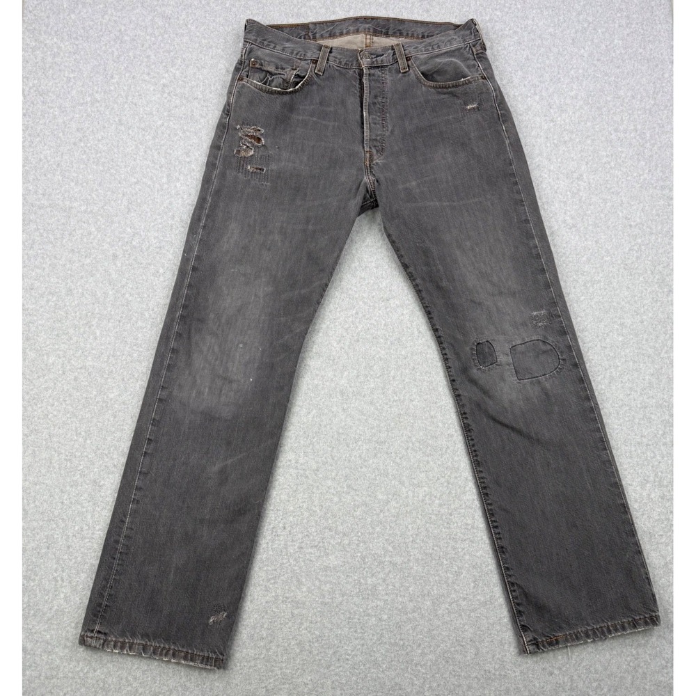 Vintage Levis Jeans Mens 34x32 (Fits 34x31) Gray 501 Patchwork Distressed Denim